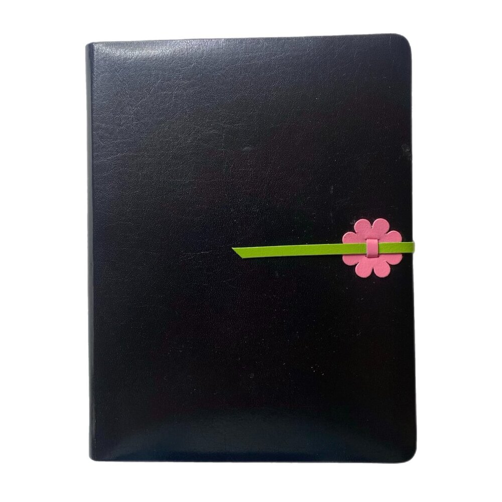 Journal Hardcover 64 Ruled Pages Black w/Pink Flower Closure NWOT